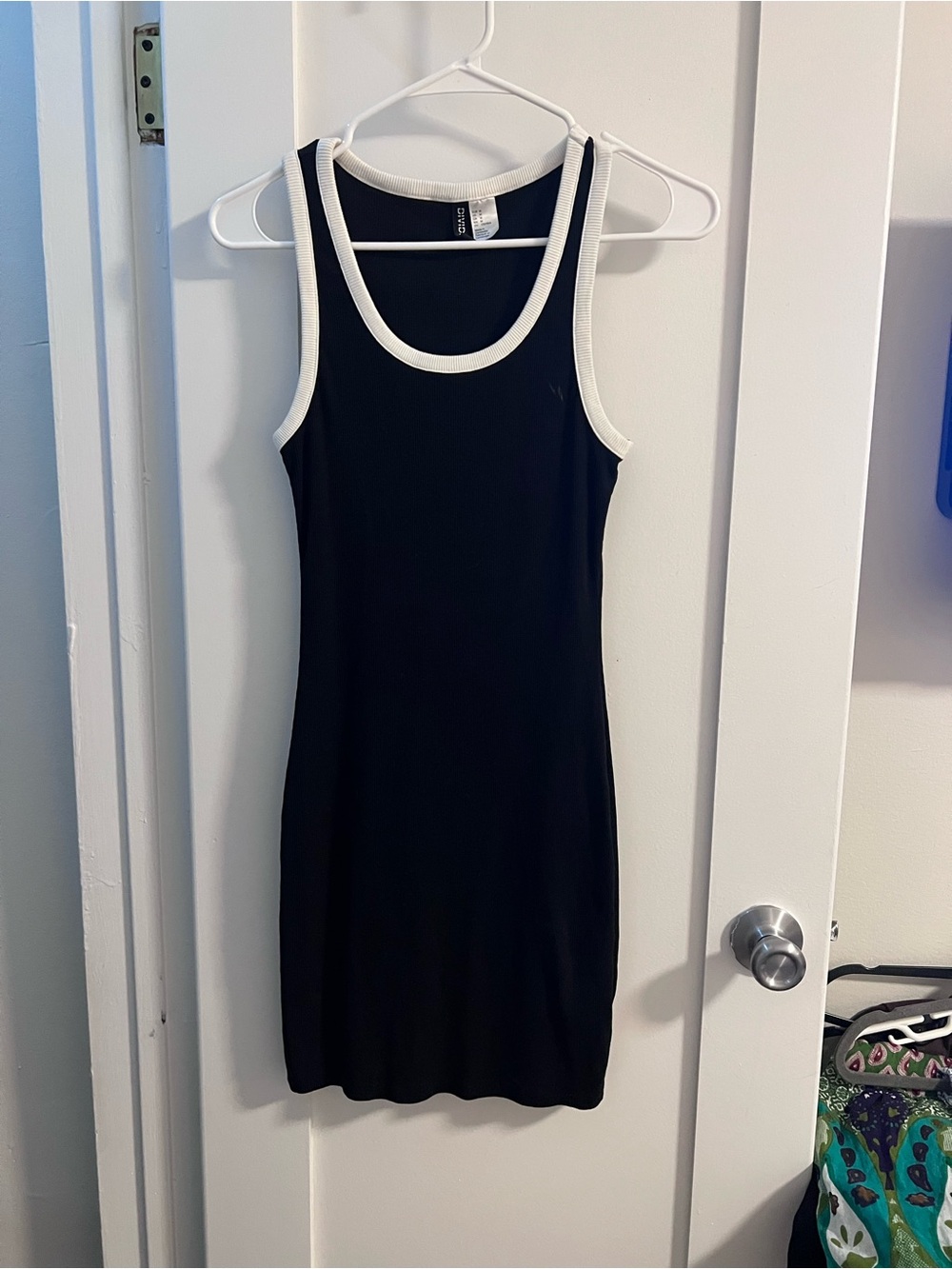 H&M Black Mini Tank Dress with White Trim